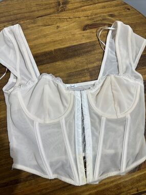 Garage Ivory Sheer Mesh Corset Bra Top